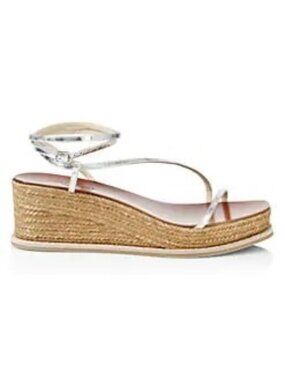 Jimmy Choo Drive Espadrille Wedge Sandals Silver Metallic